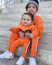 baby streetwear orange track pants with side stripes