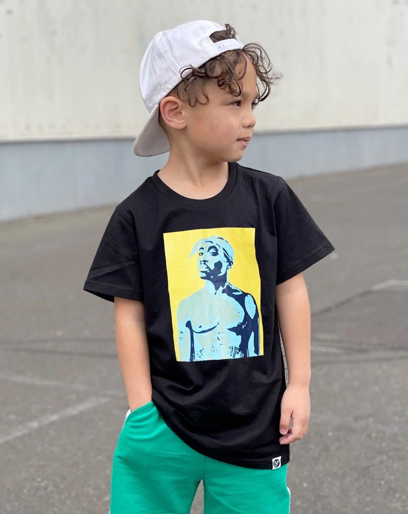 Kids 2PAC Tupac Shakur Rap Hip Hop T-Shirt in Black