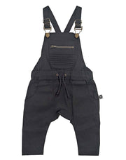 kids black overalls dungarees with pocket detail and drawstring