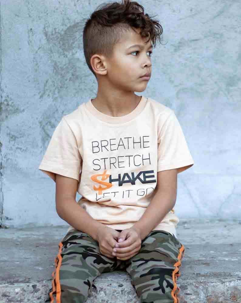 Kids MASE Breathe Stretch Shake Rap Hip Hop T-Shirt in Tan