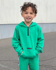 boys green hooded sweatshirt with quarter zip