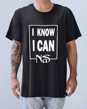 Mens hip hop t-shirt nas i know i can in black