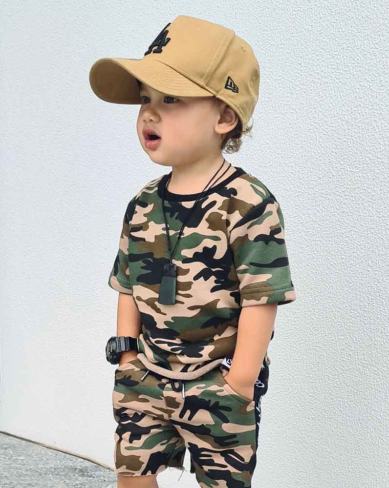 Kids Camo Tee with Black Side Tape Boys Streetwear