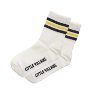 Kids white crew socks with black and yellow triple stripe