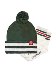 toddler socks and beanie bundle in green red stripe