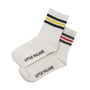 Toddler white crew socks with multi colour stripes 2 pack